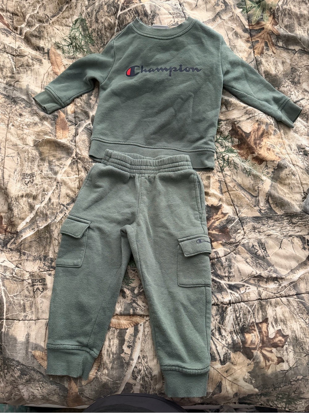 Champion Kids Sage Green Fleece Sweatshirt & Cargo Joggers Set